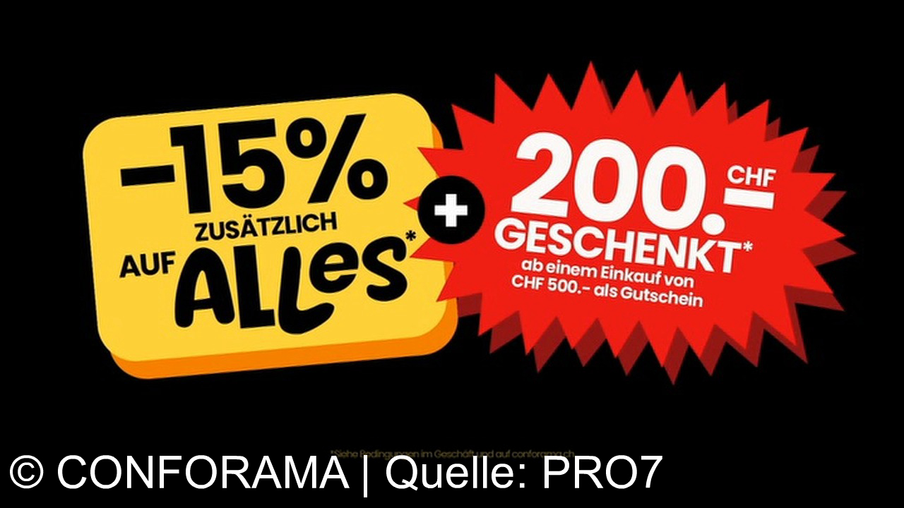 TV Werbung conforama - Black Week bei Conforama: Spare 15% auf Sofa, Waschmaschine, Boxspringbett, TV & Co. Plus 200 CHF Geschenk ab 500 CHF Einkauf! Schnell sein und Lieblingsprodukte sichern!