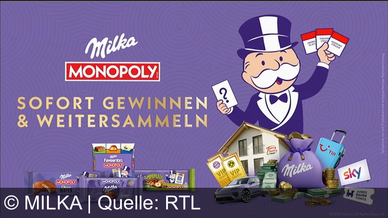 TV Werbung milka - Milka: Zart schmelzender Genuss für gemeinsame Momente. Spiel mit Milka Monopoly und gewinne tolle Preise.