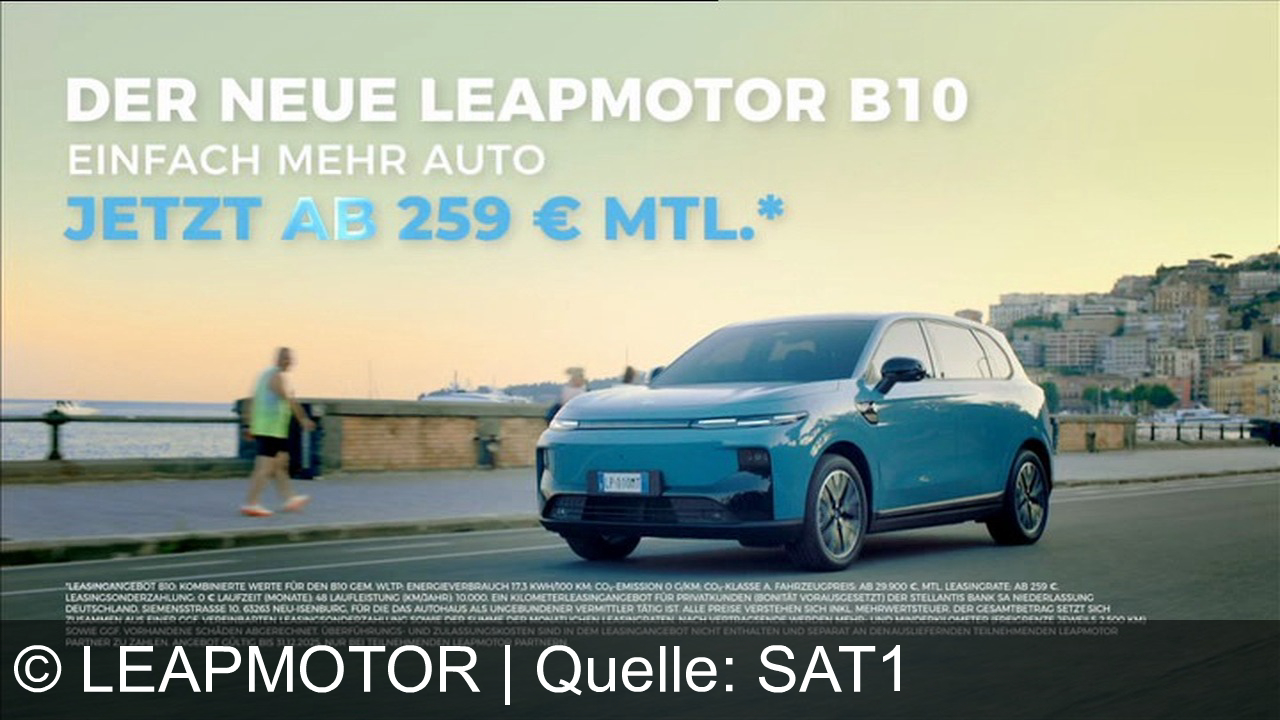 TV Werbung leapmotor - Der neue Leapmotor B10: Modernes Design, großzügiger Innenraum, einfach mehr Auto – jetzt ab 259 € mtl. erleben! Leapmotor – Zukunft fährt elektrisch.