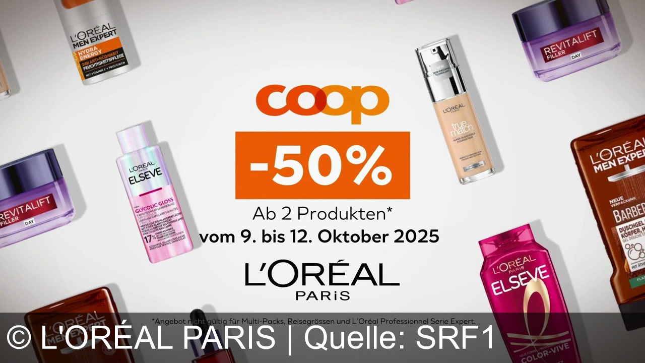 TV Werbung l'oréal paris - Entdecke kräftigeres Haar mit L'Oréal Paris Elseve Fiber Booster – weniger Haarverlust, mehr Fülle! Nur bei Coop: 50% Rabatt auf L'Oréal Paris, Men Expert & Revitalift vom 9.–12. Oktober. Wir sind es uns wert!