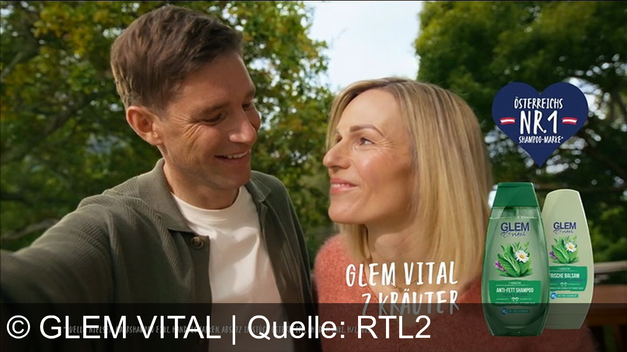 TV Werbung glem vital - Glem Vital 7 Kräuter: Der frische Kick für geschmeidigeres Haar – mit Pro Vitamin B5, von Österreichs Nr. 1 Shampoo-Marke.