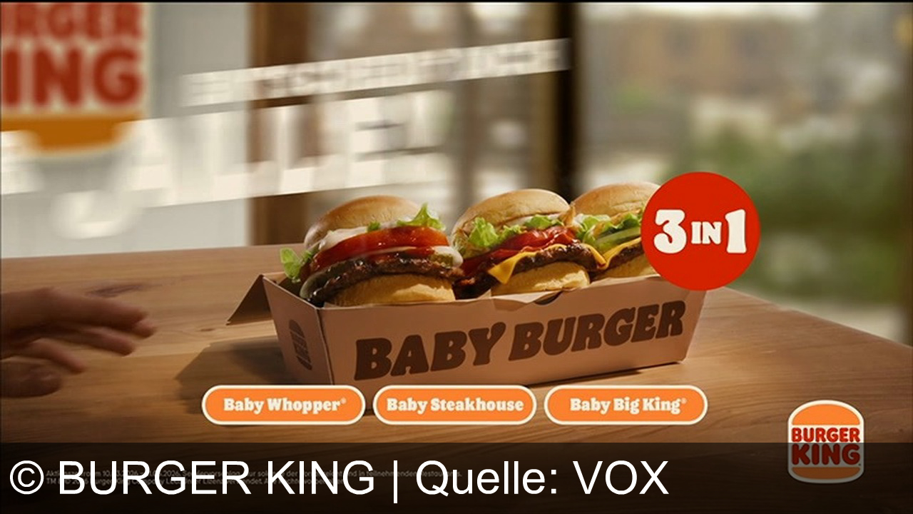 TV Werbung burger king - Genieße die drei Highlights Whopper, Big King und Steakhouse jetzt als Babyburger in einer Box – nur bei Burger King.
