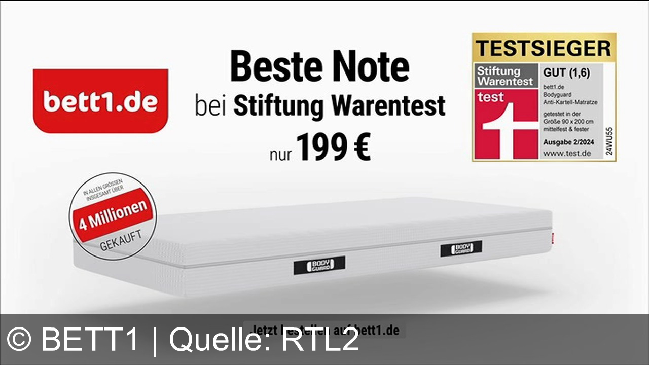 TV Werbung bett1 - Wie sich der Matratzenstoff alleine anfühlt, das ist richtig guter Stoff. Der hat einen total waschbaren 60-Grad-Bezug. Den kannst du abnehmen und waschen. 60 Grad, total hygienisch. Die beste von Stiftung Warentest getestete Kaltschaummatratze. Jetzt bestellen auf Bed1.de.
