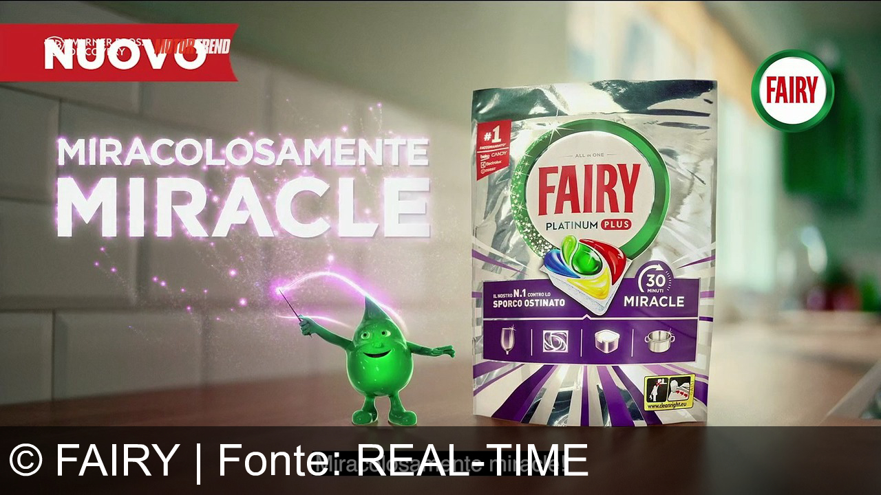 TV Werbung fairy - Scopri Fairy Platinum Plus 30 Minuti Miracle: il nostro #1 contro lo sporco ostinato. Tutto in uno, miracolosamente pulito, anche senza prelavaggio! Miracolosamente Miracle!