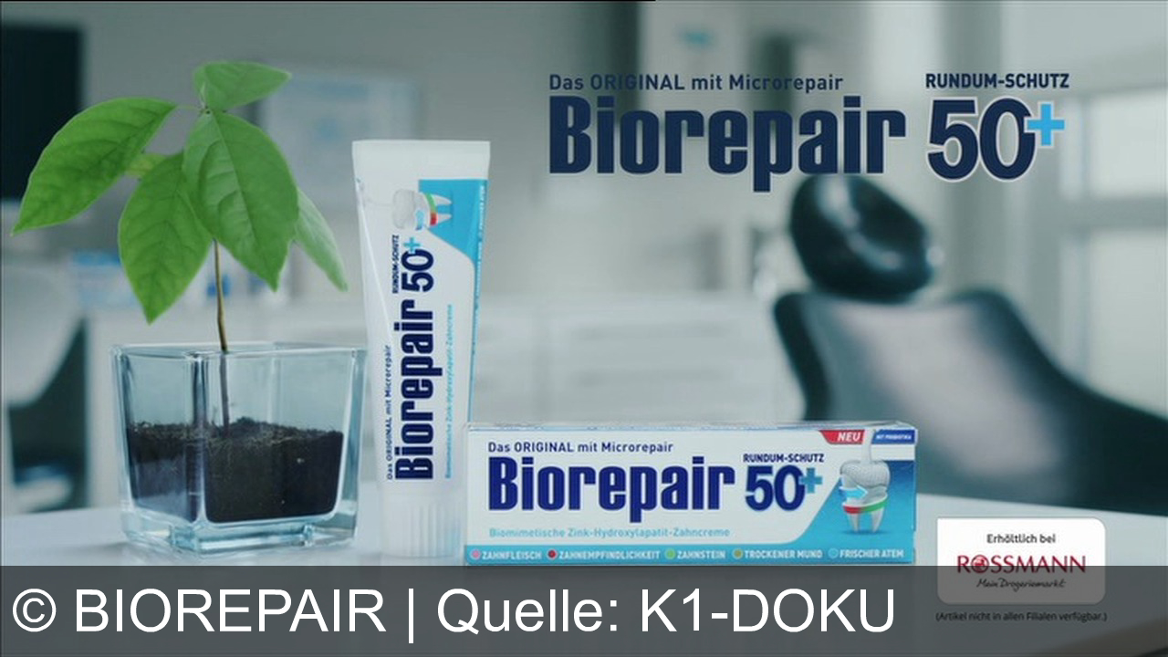 TV Werbung biorepair - Biorepair 50+ mit Microrepair: Die Zahnpasta für starke Zähne und gesundes Zahnfleisch – empfohlen von Dentalhygienikern. Jetzt neu bei Rossmann für ein jugendliches Lächeln!