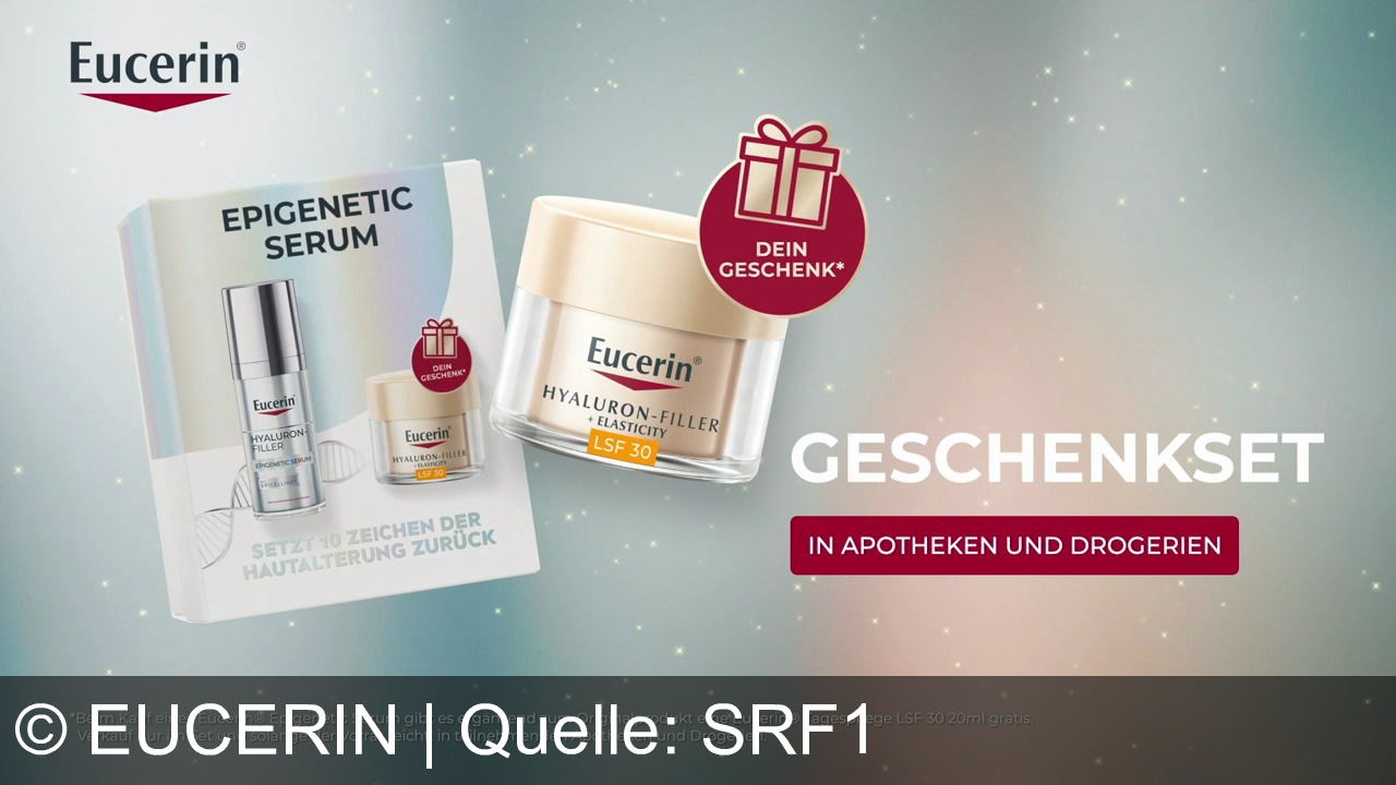 TV Werbung eucerin - Reaktiviere die Longevity-Gene deiner Haut mit Eucerin Epigenetic Serum & Epicelline: Setzt 10 Zeichen der Hautalterung zurück. Geschenkeset mit Hyaluron-Filler – nur solange der Vorrat reicht!