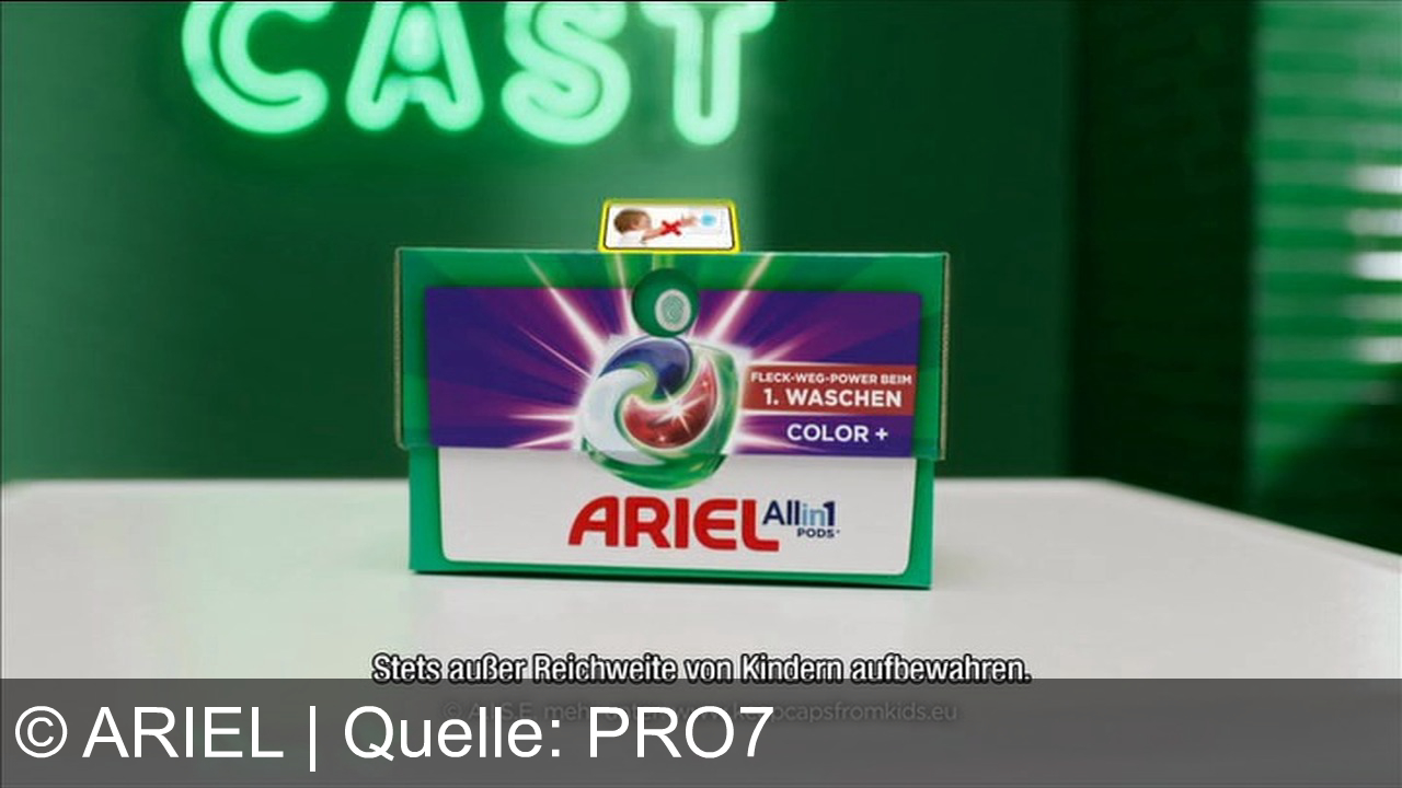 TV Werbung ariel - Ariel und WWF werben im Rahmen des PodsCast, angelehnt an Podcast, für energiesparendes Waschen mit Ariel All-in-1 PODS. Kaltwaschen mit dem WWF-Panda, der nicht sprechen kann: Das spart Energie und erhält Farben. Fleckenfreie Kleidung beim ersten Waschen. Sicherheitshinweis: www.keepcapsfromkids.eu