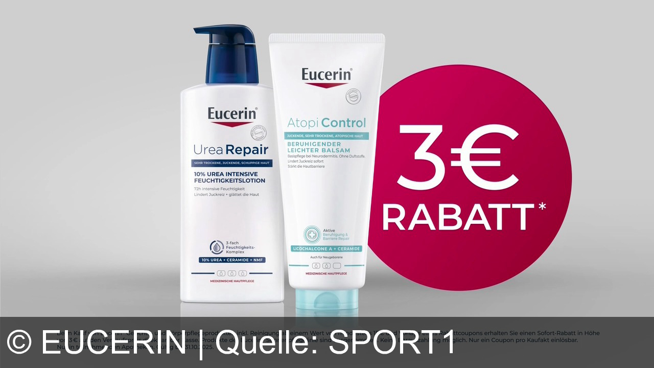 TV Werbung eucerin - Eucerin Urea Repair und AtopiControl: Bis zu 72h Feuchtigkeit, sofortige Linderung bei juckender, trockener Haut – jetzt 3€ Rabatt sichern! Medizinische Hautpflege, auch für empfindliche Haut.