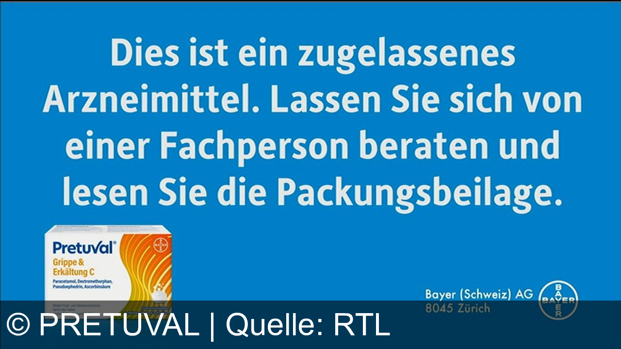 TV Werbung pretuval - Pretuval Grippe & Erkältung C von Bayer: Schnelle Hilfe bei Kopf- und Gliederschmerzen, Fieber, Schnupfen und Husten – damit niemand Sie ersetzen muss!