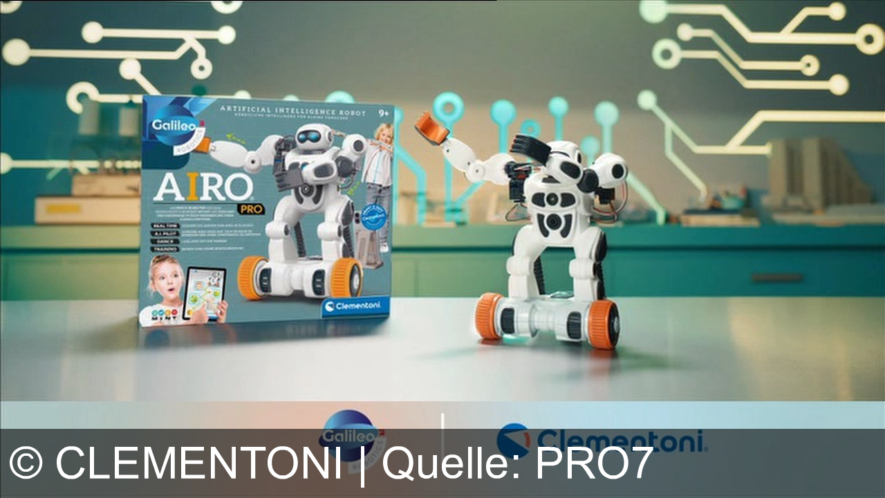 TV Werbung clementoni - AIRO – der Artificial Intelligence Roboter von Galileo und Clementoni: Spielen, tanzen, lernen – entdecke intelligente Technik für Kinder ab 9 Jahren!