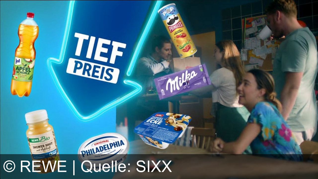 TV Werbung rewe - Entdecke bei Rewe über 3700 Eigenmarken und Markenprodukte wie Milka, REWE Bio, Pringles und Philadelphia dauerhaft günstig zum Tiefpreis. Spar dir den Weg zum Discounter! Rewe, dein Markt.