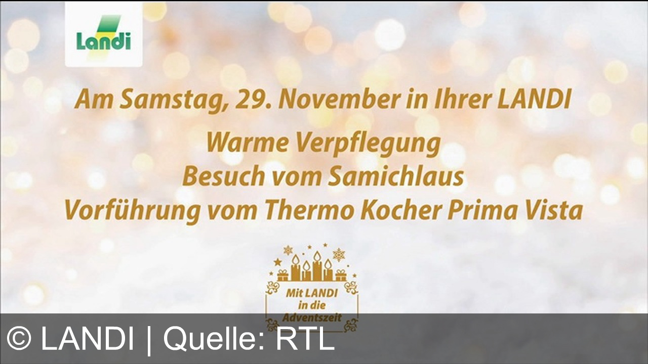 TV Werbung landi - Mit LANDI in die Adventszeit: Prima Vista Kaffee-Vollautomat, Küchenmaschine und Thermokocher zu Top-Preisen. Samichlaus-Besuch und Vorführung am 29. November – nur bei LANDI!