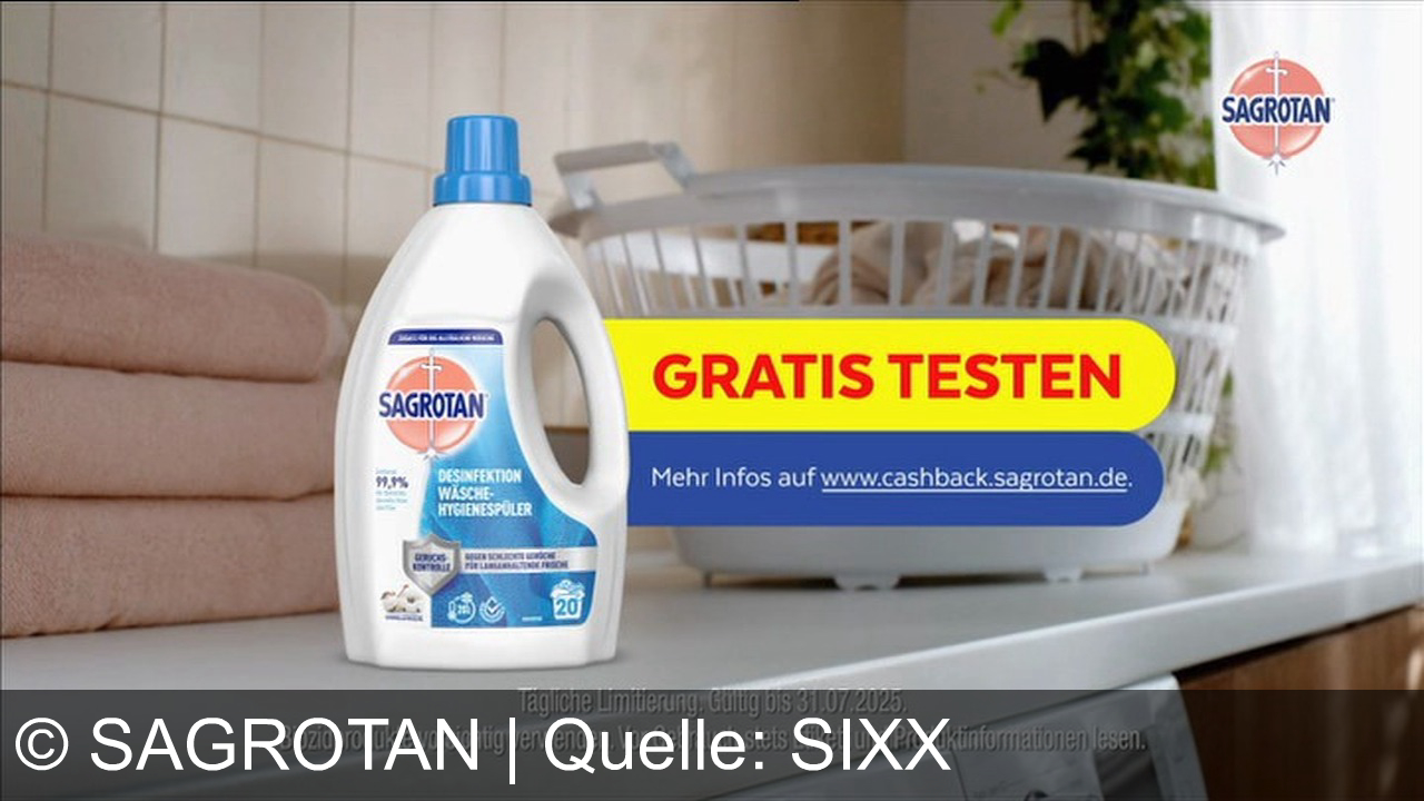 TV Werbung sagrotan - Sagrotan Wäsche-Hygienespüler: Entfernt 99,9% Bakterien für langanhaltende Frische. Tschüss, stinkende Wäsche! Jetzt gratis testen und die Kraft der Desinfektion erleben.