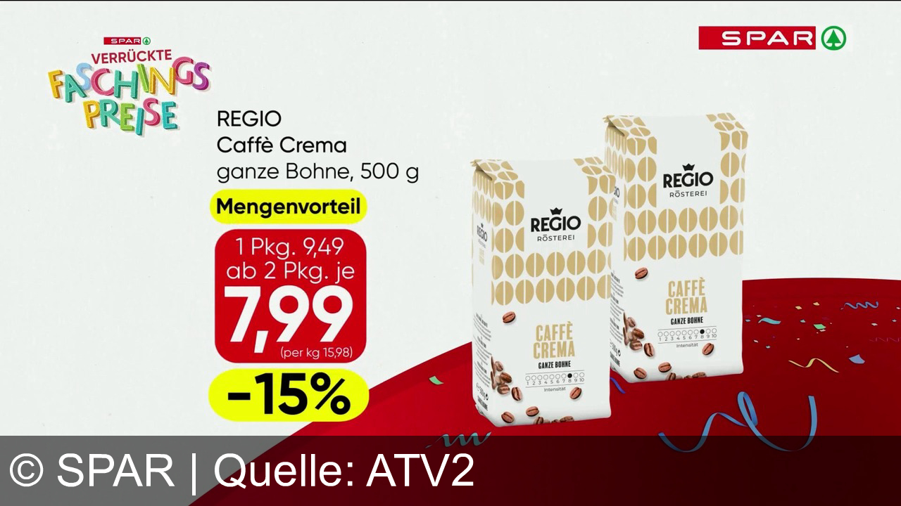 TV Werbung spar - Verrückte Faschingspreise bei SPAR: Zewa Toilettenpapier für 6,99€ und Regio Caffè Crema ab zwei Packungen je 7,99€ – jetzt feiern und sparen!