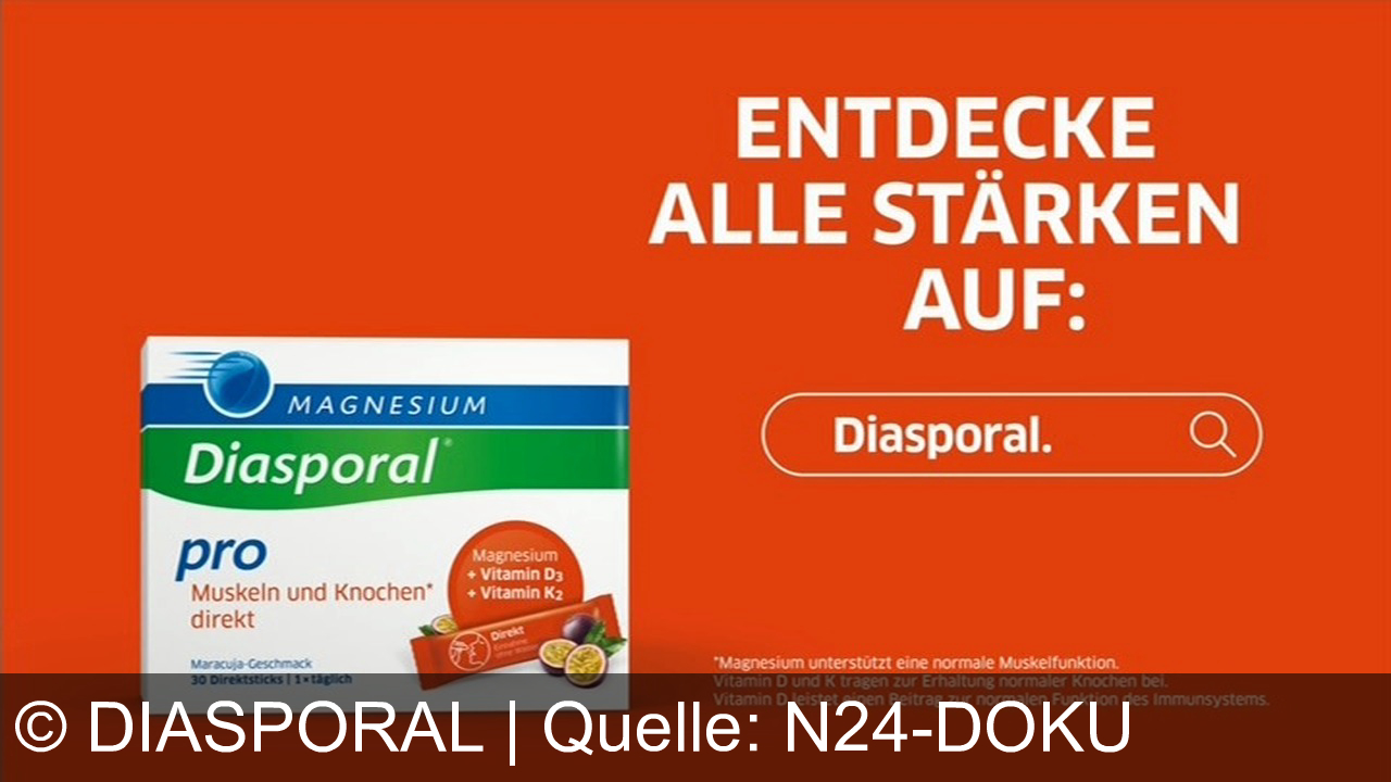 TV Werbung diasporal - Diasporal bietet eine starke Kombination aus Magnesium, Vitamin D3 und K2 für Muskeln, Knochen und Immunsystem. Entdecke die 30 Maracuja-Direktsticks für dein aktives Leben auf diasporal.com.