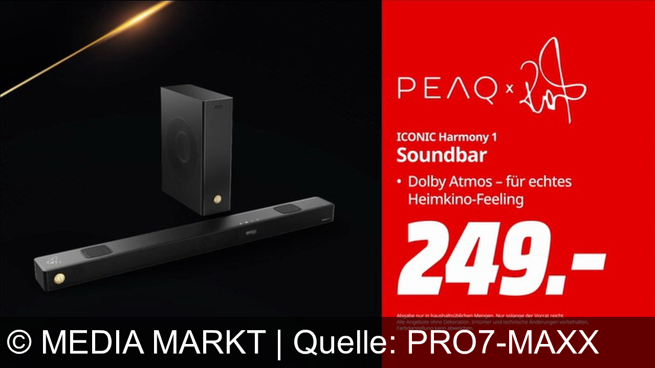 TV Werbung media markt - Erlebe mit der PEAQ Iconic Harmony 1 Soundbar und Dolby Atmos echtes Heimkino-Feeling für nur 249 Euro. Exklusiv bei Saturn und Mediamarkt!
