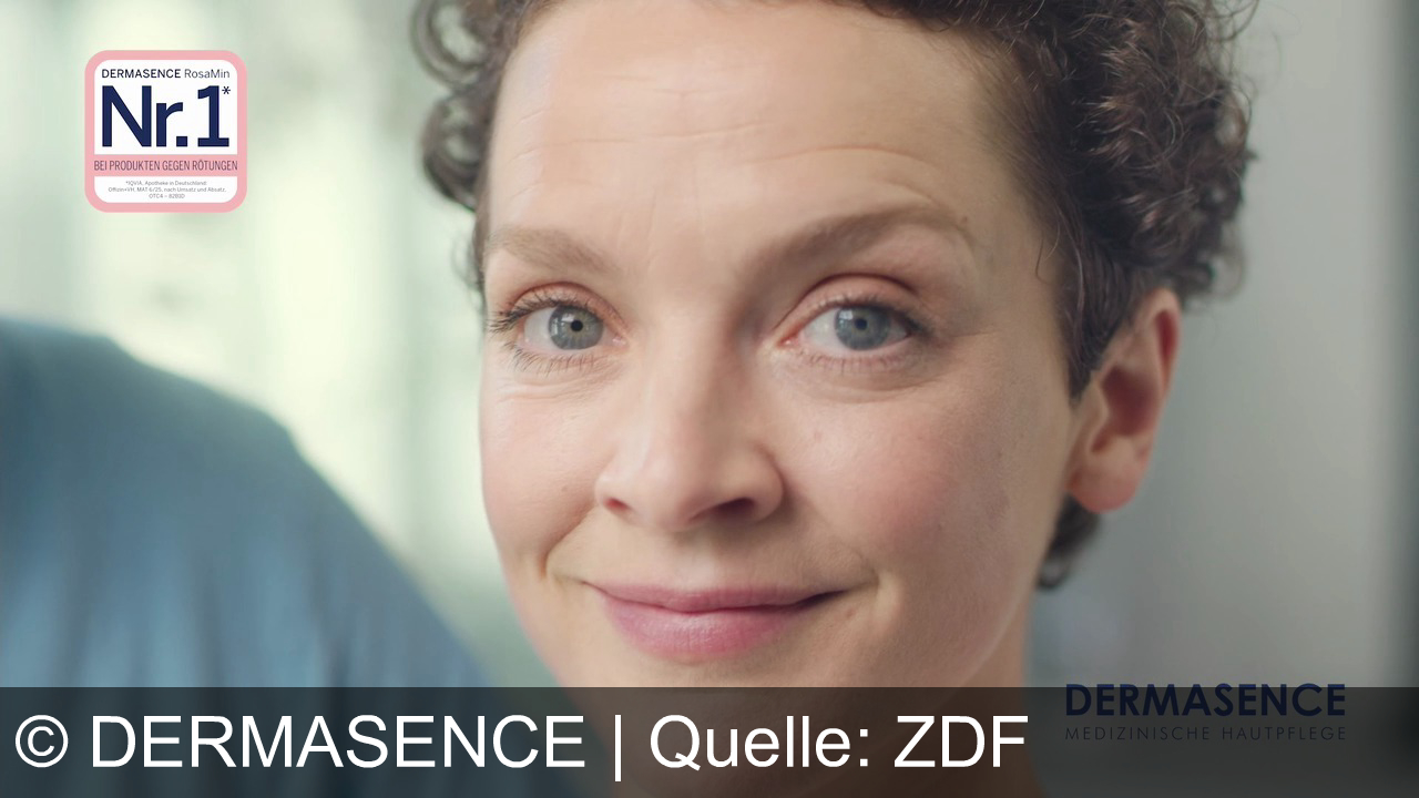 TV Werbung dermasence - Dass meine Haut rot sieht, ist endlich vorbei. Dank Rosamin. Getönte Tagespflege mit dem 5-fach Wirkkomplex. Einfach auftragen, wirkt sofort. Mit tiefen Power aus der Natur. Medizinische Pflege, Tönung und Lichtschutz in einem. Rosamin. Von Hautärzten empfohlen. In Ihrer Apotheke.