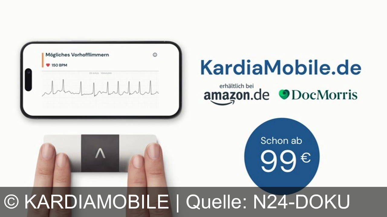 TV Werbung kardiamobile - Mit KardiaMobile Ihr Herz im Blick – der kleine Schutzengel für Ihre Gesundheit. Jetzt auf KardiaMobile.de, Amazon.de oder DocMorris ab 99€ erhältlich. Empfohlen von Ärzten, Ergebnisse in 30 Sekunden!