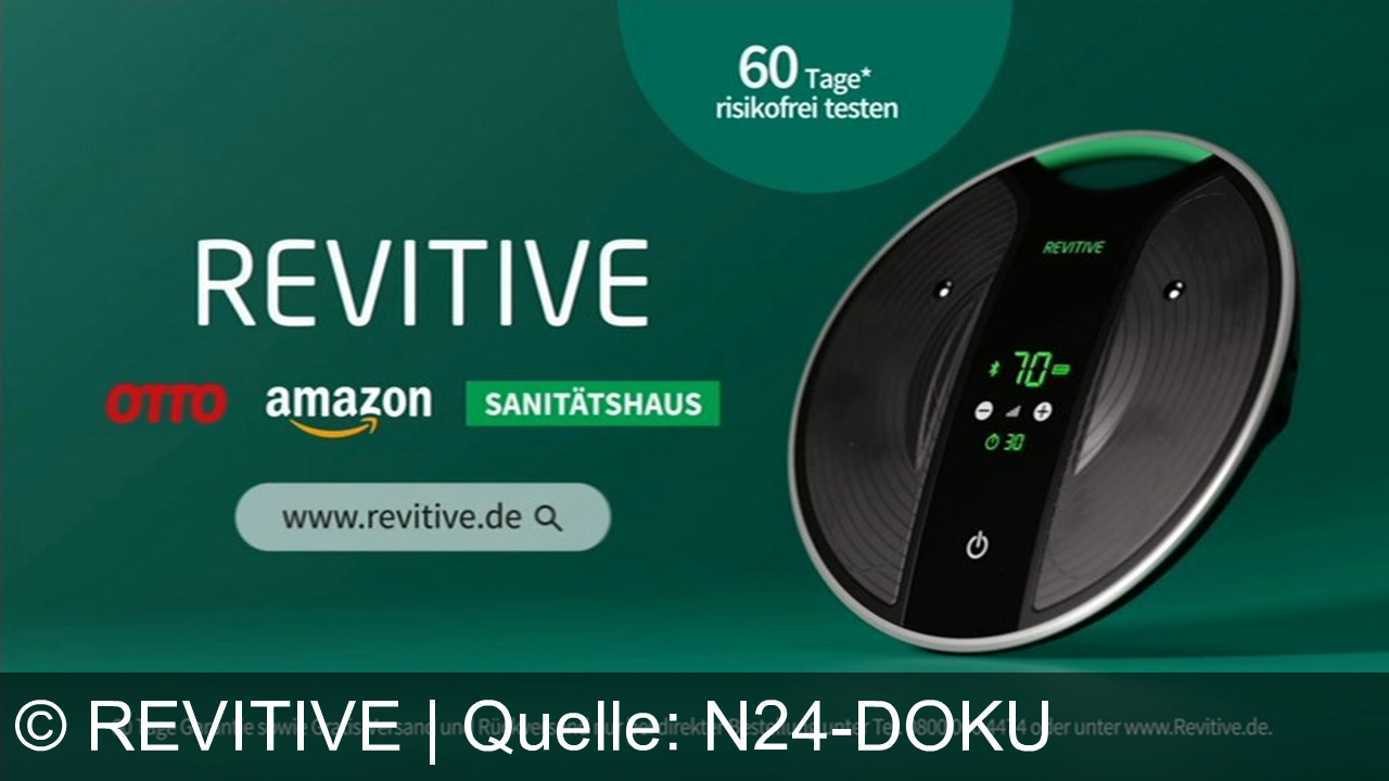 TV Werbung revitive - Schluss mit Beinschmerzen! Revitive aktiviert die Muskeln, lindert Krämpfe und schenkt neue Beweglichkeit – ganz ohne Medikamente. Jetzt 60 Tage risikofrei testen auf revitive.de!