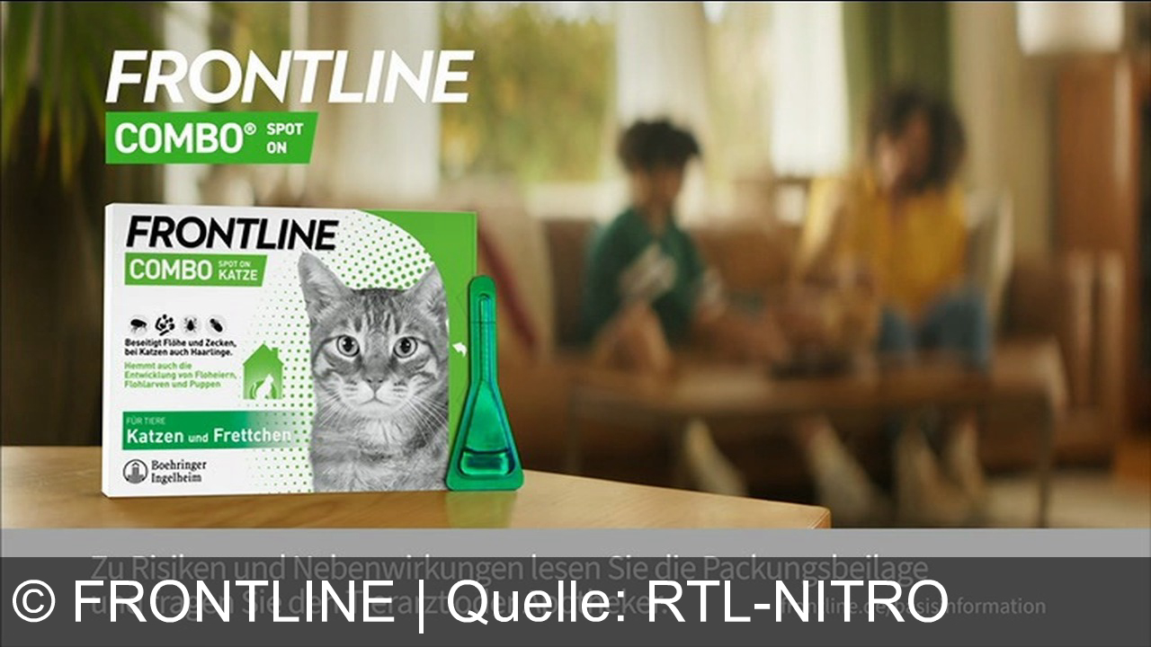 TV Werbung frontline - Nicht nur draußen warten Zecken und Flöhe auf deine Katze. Schütze sie jetzt mit Frontline Combo. Es tötet effektiv Zecken und Flöhe und schützt die Umgebung der Tiere vor Flohbefall. Einfach angewendet schützt es bis zu vier Wochen. Frontline Combo für Katzen. Erhältlich in deiner Apotheke und online.
