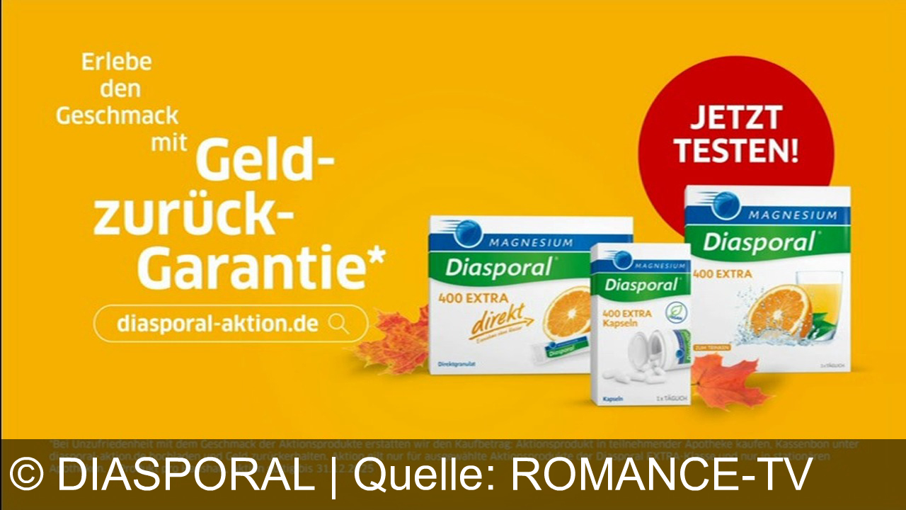 TV Werbung diasporal - Mit Diasporal Magnesium 400 EXTRA: Extra stark, schnell, fruchtig – spüre neue Power bei jedem Ziel! Jetzt risikofrei testen mit Geld-zurück-Garantie auf diasporal-aktion.de.