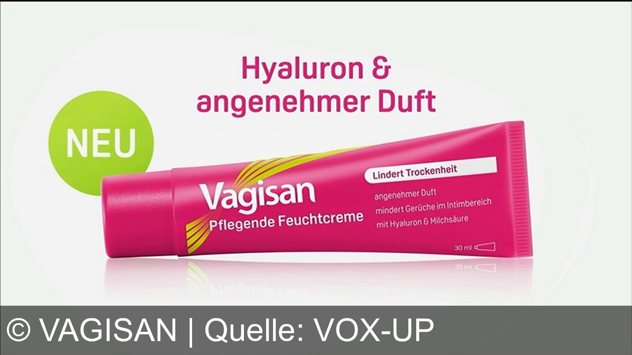 TV Werbung vagisan - Vagisan – Die Nr. 1 aus der Apotheke: Feuchtcreme und NEU mit Hyaluron und angenehmem Duft. Lindert Trockenheit, sorgt für Wohlbefinden. Jetzt mehr erfahren auf vagisan.de!