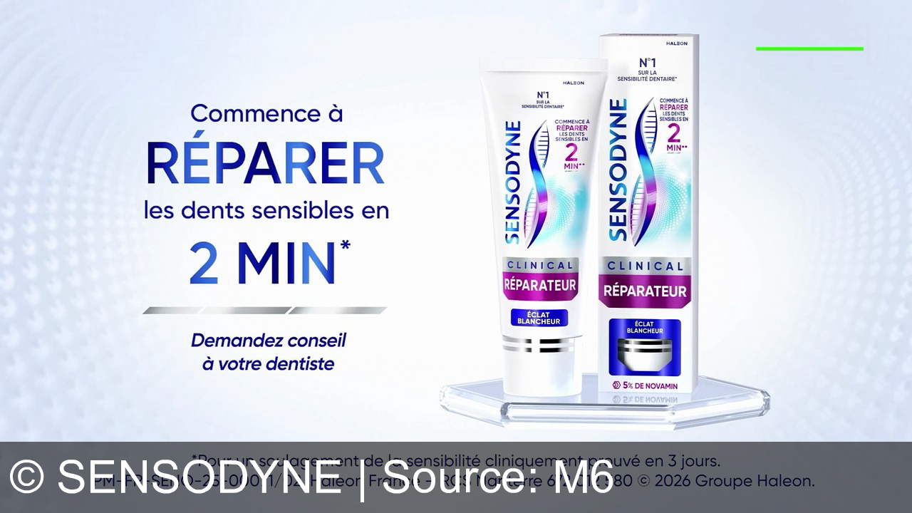 TV Werbung sensodyne - Sensodyne Clinical Réparateur : la technologie Novamin répare les dents sensibles en 2 minutes. Éclat blancheur, soulagement prouvé en 3 jours.