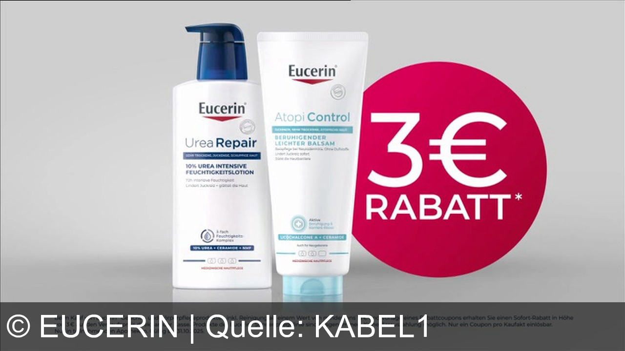 TV Werbung eucerin - Sag trockener Haut Ade: Mit Eucerin Urea Repair und Atopi Control 7x mehr Feuchtigkeit – jetzt 3€ Rabatt sichern!