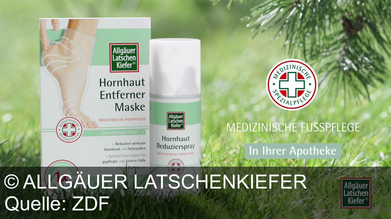 TV Werbung allgäuer latschenkiefer - Hornhaut wegsprayen? Mit dem Allgäuer Latschenkiefer Hornhaut Reduzierspray. Schon nach vier Tagen wirksam. Jetzt neu: die Hornhaut Entferner Maske. Expertenpflege aus der Apotheke.