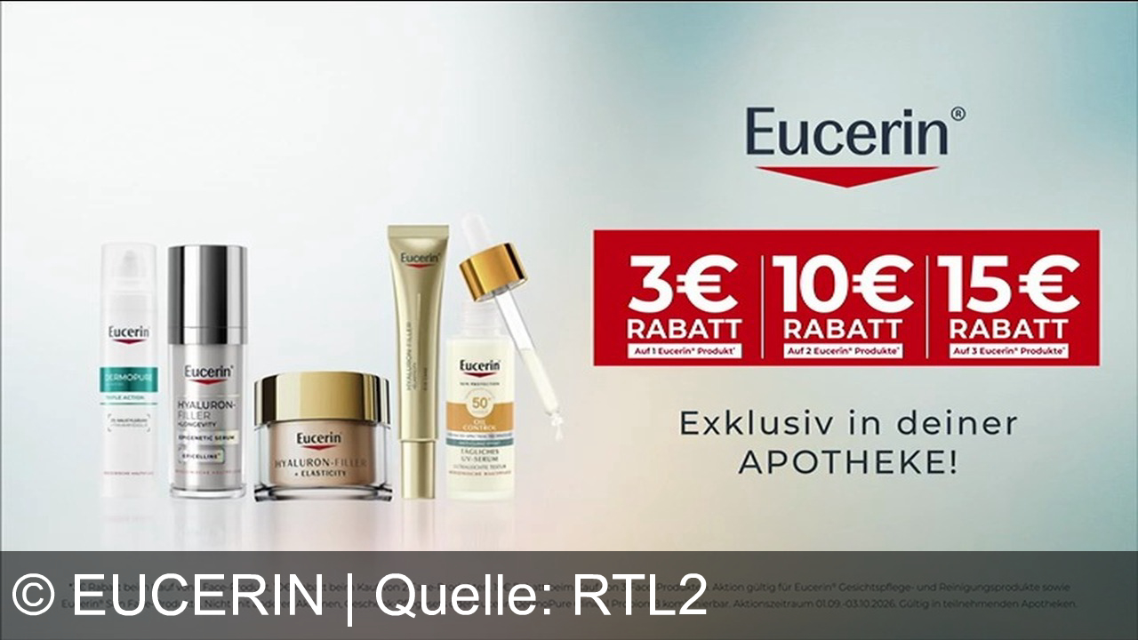 TV Werbung eucerin - Bis zu 5 Jahre jüngere Haut: Entdecke das Eucerin Epigenetic Serum und die neue Eucerin Pflegeroutine – jetzt mit bis zu 15 € Rabatt in deiner Apotheke!