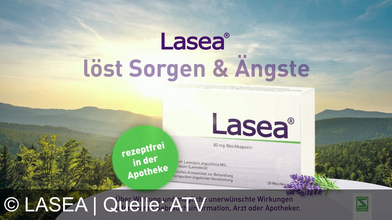 TV Werbung lasea - Lasea – löst Sorgen & Ängste, gibt dir Zuversicht. Jetzt rezeptfrei in deiner Apotheke. Natürliches Arzneimittel von Schwabe – für mehr Klarheit im Alltag.