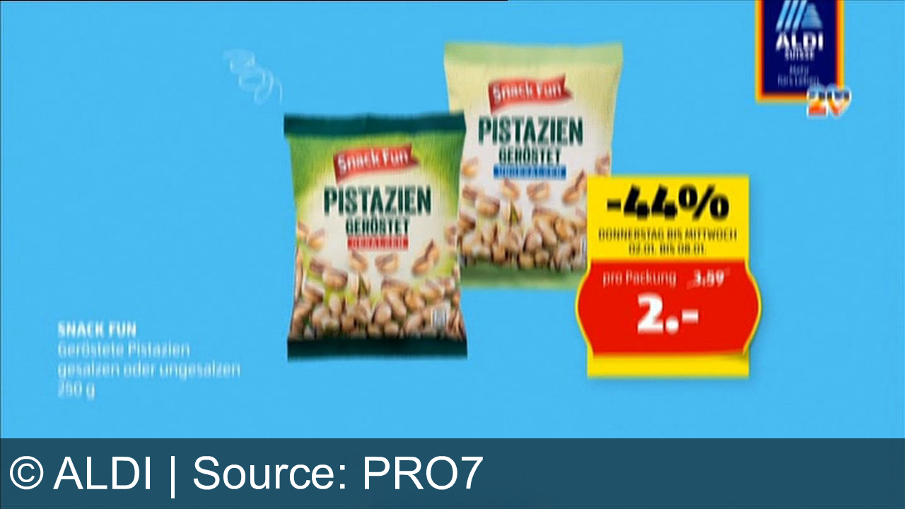 TV Werbung aldi - Feiere 20 Jahre Aldi Suisse: Spare bis zu 44% auf Milsani Saurer Halbrahm, Alpina Hinterschinken und Snack Fun Pistazien! Top Qualität zum besten Preis. Aldi – Mehr fürs Leben.