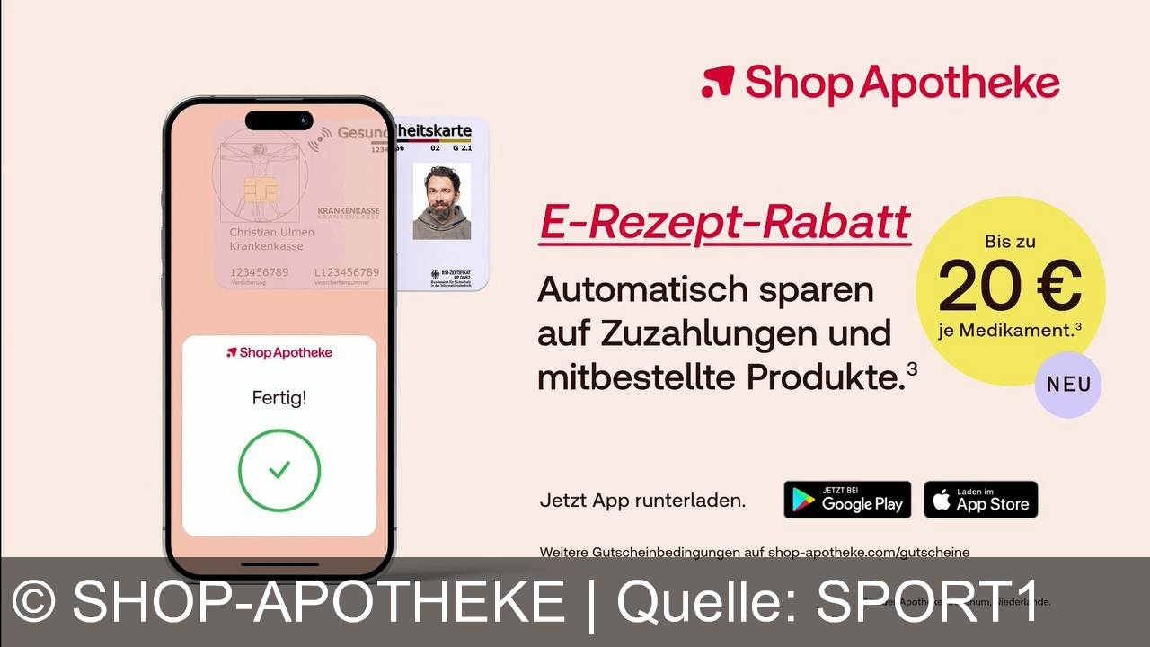 TV Werbung shop-apotheke - Christian Ulmen zeigt: Mit Shop Apotheke und E-Rezept-Rabatt automatisch bis zu 20 € pro Medikament sparen – jetzt App laden und gesund sparen!