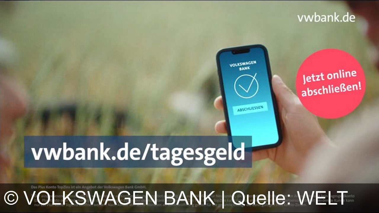 TV Werbung volkswagen bank - Eröffne jetzt das Plus Konto TopZins der Volkswagen Bank mit 3,3 % Zinsen für Neukunden. Angebot gilt für sechs Monate. Mehr unter vwbank.de/tagesgeld. Nur für volljährige Einzelpersonen.