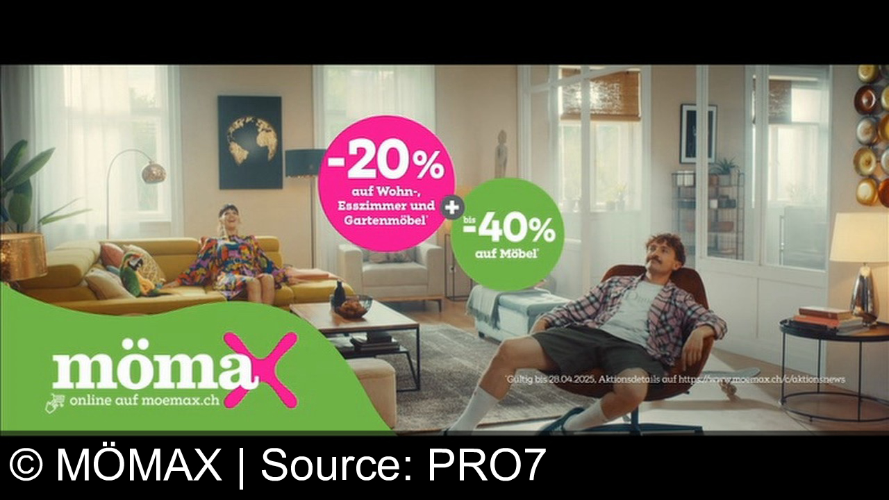 TV Werbung mömax - Hey, es ist so schön! Komm, wir können spazieren gehen! Ich liebe chillen! Joggen? Nein! Schwimmen? Nein! Skaten? Chillen! Chillen! Okay, chillen! Tja, zuhause ist es eben immer noch am schönsten. Jetzt bei Mömax! Von 20% auf Wohn-, Esszimmer- und Gartenmöbel profitieren. Mömax, das günstige Trend-Möbelhaus. Denn der Papagei und dei Frau wollen chillen ;)