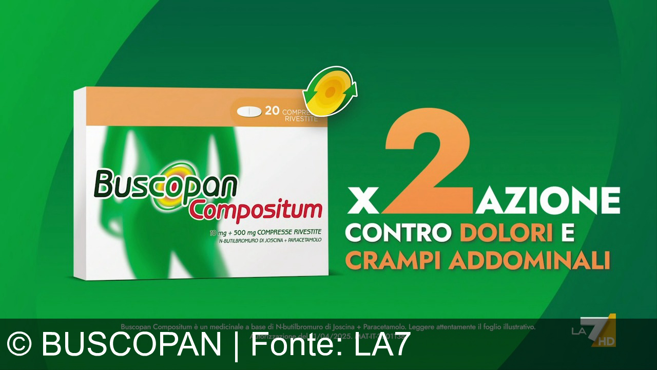 TV Werbung buscopan - Mal di pancia? Scegli Buscopan e Buscopan Compositum: rapidità e doppia azione contro dolori e crampi addominali. Sollievo veloce, fidati di Buscopan!
