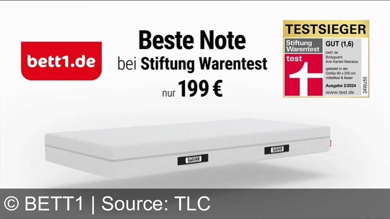 TV Werbung bett1 - Die bestgetestete Kaltschaummatratze laut Stiftung Warentest gibt's für 199 Euro bei bett1.de – jetzt bestellen!