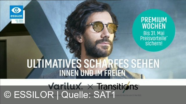TV Werbung essilor - Mit meinen VARILUX Gleitsichtgläsern sehe ich nahtlos von der Nähe in die Ferne und jedes Detail scharf. Das ist Sehen ohne Grenzen. VARILUX Gleitsichtgläser von Essilor. Für ultimatives, scharfes Sehen innen und im Freien fragen Sie nach VARILUX mit Transitions.
