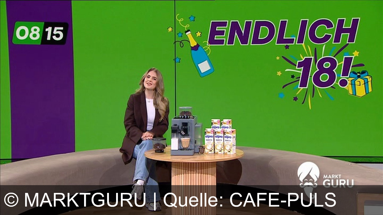 TV Werbung marktguru - Feiere 18 Jahre 0815 und den Tag des Kaffees mit MARKTGURU– sichere dir die Delonghi Revelia inkl. 8x1L Alpro Haferdrink jetzt auf 0815.at! Genieße Vielfalt, Milchschaum & Bean Switch!