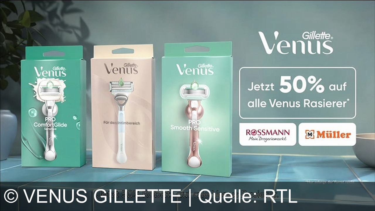 TV Werbung venus gillette - Meine Haut? Ganz schön trocken. Aber ich habe den passenden Rasierer. Der neue Venus Pro Comfort Glide mit Gelkissen hinterlässt meine Haut glatt und strahlend. Meine Haut? Schnell gereizt. Venus Pro Smooth Sensitive mit 5 Klingen und einem Hauch Aloe Vera. Hol dir den Rasierer für deine Haut. Jetzt 50% Rabatt auf alle Venus Rasierer.