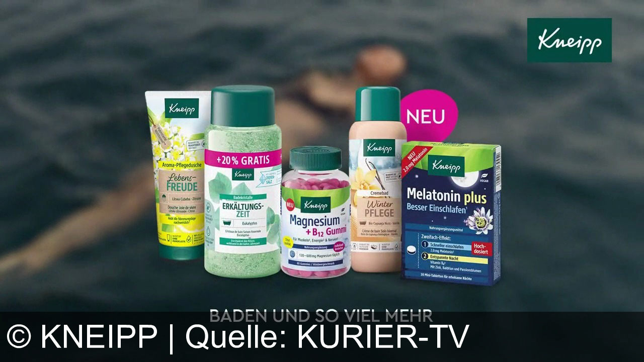 TV Werbung kneipp - Dreht die Welt um euch selbst: Kneipp Aroma-Pflegedusche, Melatoninplus, Badekristalle & mehr – vegan, für mehr Freude, Wohlbefinden und entspannte Nächte. Baden und so viel mehr.