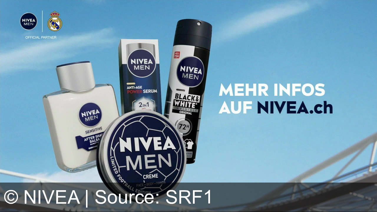 TV Werbung nivea - Das ist die beste Haut, die ich je gesehen habe. Nivea Man Anti-Age Power Serum. Reduziert Pigmentflecken und Falten. Für jünger aussehende Haut in nur zwei Wochen. Gewinne VIP-Tickets für ein Real Madrid Spiel. Zwei Nivea Man Produkte kaufen und teilnehmen.