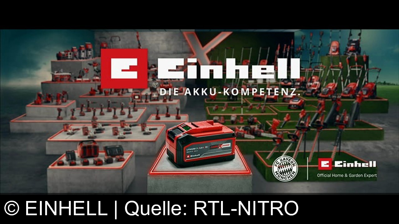TV Werbung einhell - Einhell bewirbt seinen Akku-Rasenmäher Rasaro als Top-Wahl für den Garten, hervorgehoben durch die Partnerschaft mit TERN EC BAY München als offizieller Home & Garden Expert.