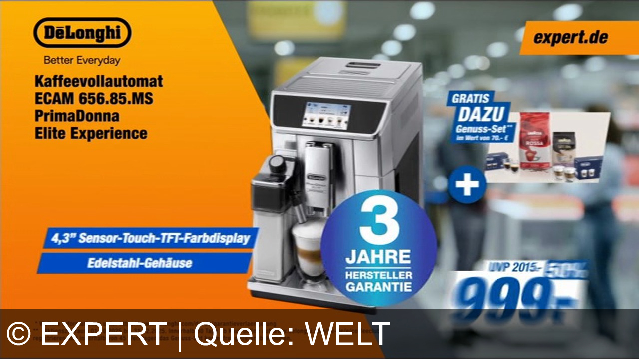 TV Werbung expert - Upgrade Wochen bei Expert: DeLonghi Kaffeevollautomat PrimaDonna für 999 € inkl. GRATIS Genuss-Set – Perfekter Kaffeegenuss, jetzt bei Expert mit den besten Empfehlungen! expert.de
Protagonist: Rudi Völler