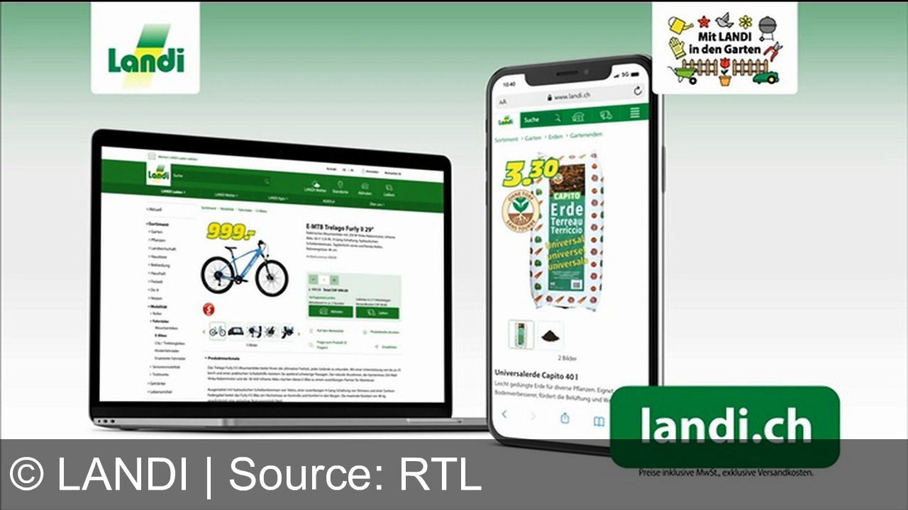 TV Werbung landi - Mit Landi in den Garten: E-Bikes ab 999.- und 40L Universalerde für 3.30. Topqualität zum Dauertiefpreis. Einfach immer günstig, einfach Landi. Jetzt auf landi.ch!