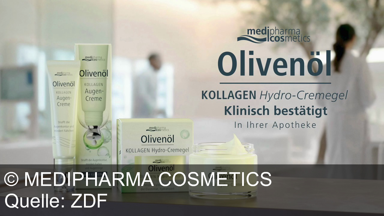 TV Werbung medipharma cosmetics - Medipharma Cosmetics Olivenöl Kollagen Hydro-Cremegegel: Naturkraft und Forschung für spürbar straffere Haut. Klinisch bestätigt in Ihrer Apotheke.