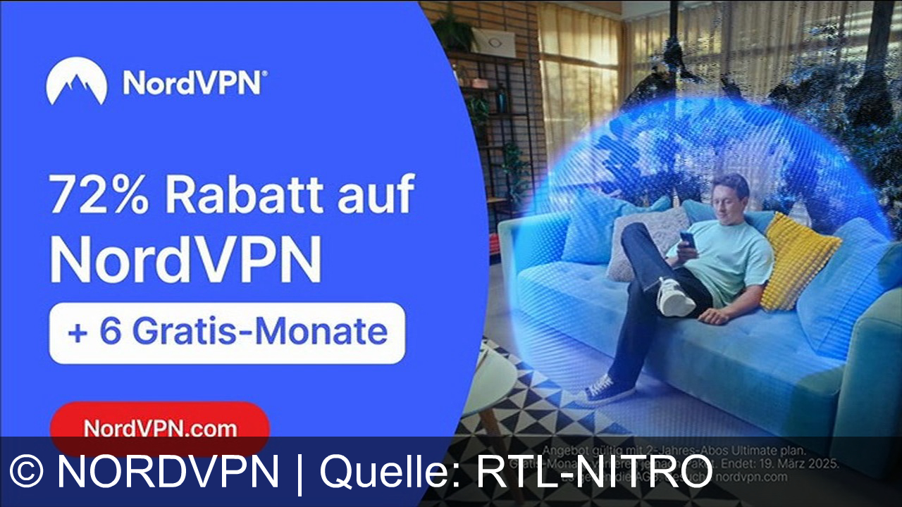 TV Werbung nordvpn - Schütze deine Privatsphäre mit NordVPN: 72% Rabatt und 6 Gratis-Monate sichern! Angebot endet am 19. März 2025. Sichere Verbindung, sicherer Alltag.