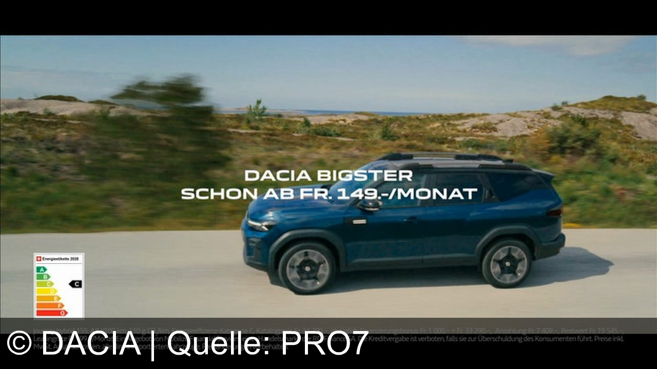 TV Werbung dacia - Dacia Bigster SUV – Abenteuer erleben, Stil genießen. Jetzt ab Fr. 149.–/Monat bei Ihrem Dacia Partner entdecken!