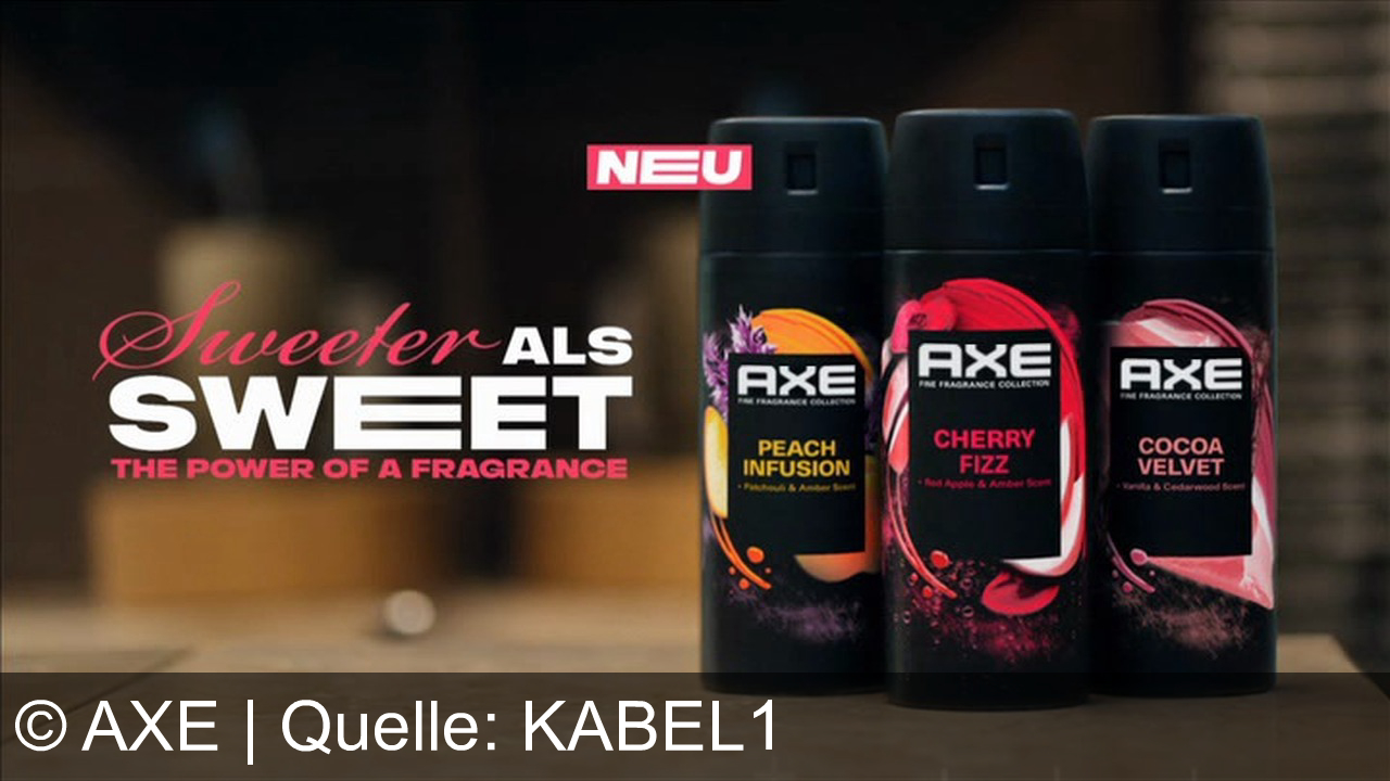 TV Werbung axe - Entdecke die AXE Fine Fragrance Collection: Cherry Fizz, Peach Infusion und Cocoa Velvet. Sweeter als sweet – erlebe die Kraft eines Duftes!