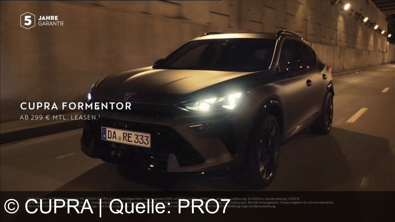 TV Werbung cupra - Cupra Formentor – Leidenschaft verbindet. 5 Jahre Garantie und jetzt ab 299 € mtl. leasen. Erlebe den Mythos auf vier Rädern – nur bei CUPRA.